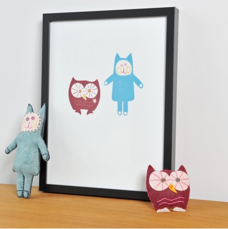 Owl and Cat Print from Owl and Cat Designs