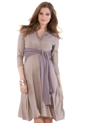 matenrity Taupe & Mink Contrast Sash Two Tone Dress 