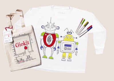 Giokit Boys White Robot Print T-Shirt & Colour Kit