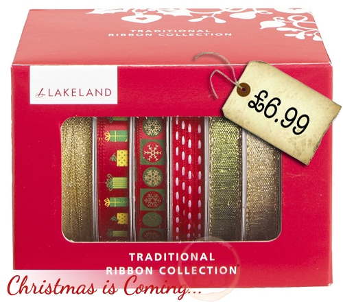 box of gift wrapping ribbons for Christmas