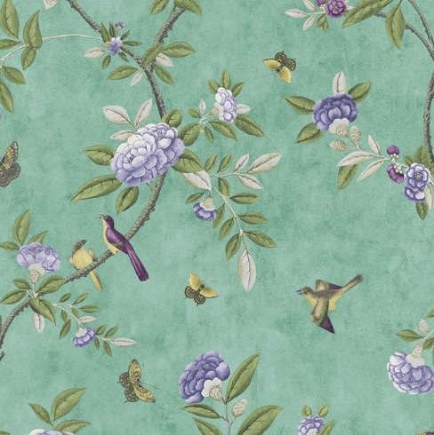 vintage turquoise floral wallpaper birds