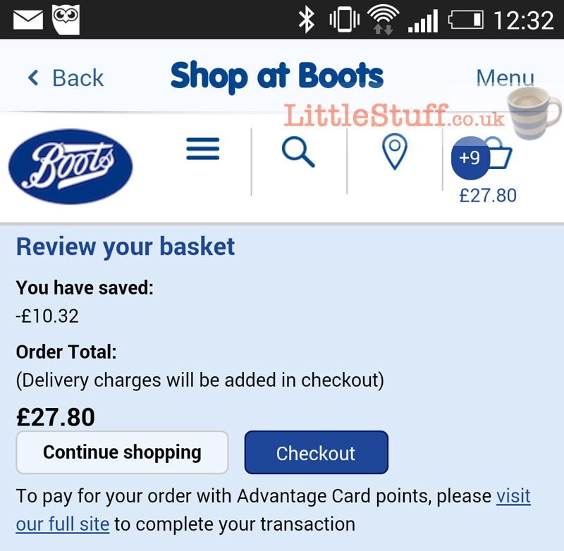 It's a slight phaff if you want to pay with your points... (also, look at that basket total. I only wanted some painkillers and some anti-histamine...