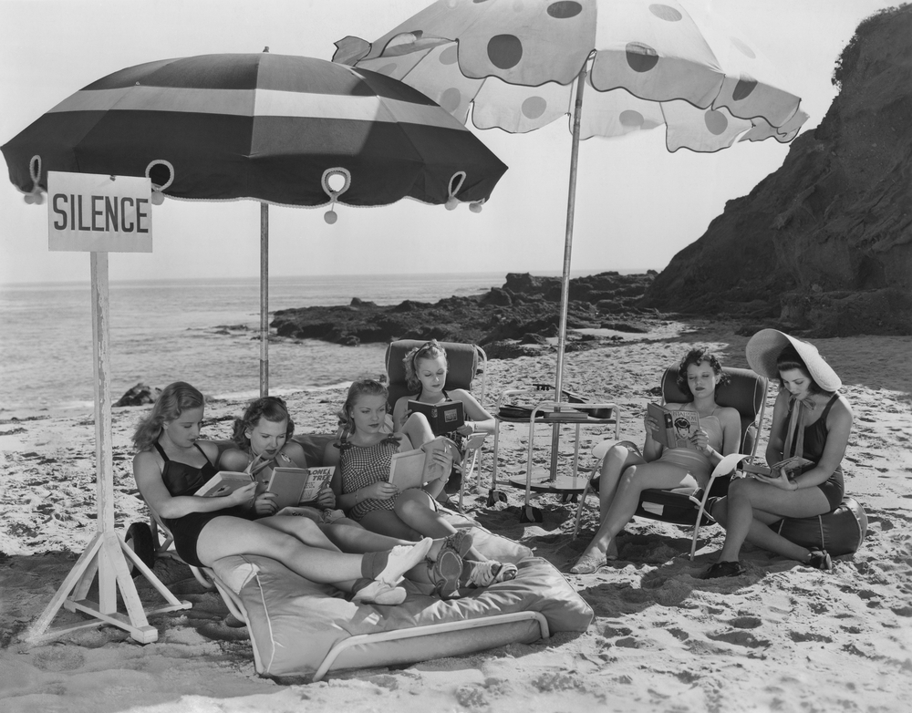 group of 1950s women on beach