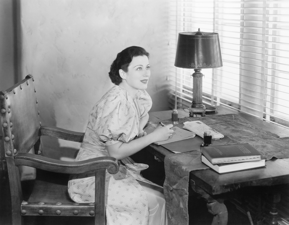 retro woman writing letters