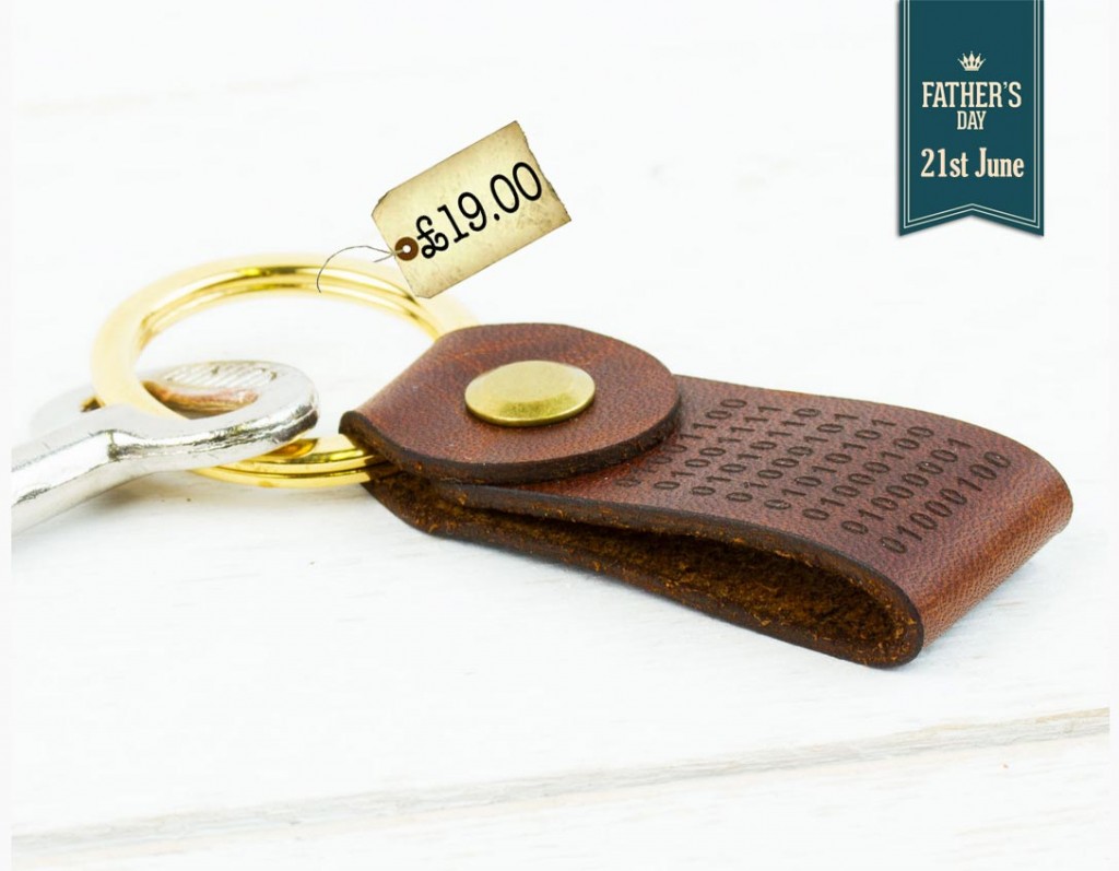 geek leather key ring binary