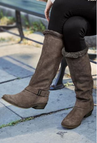 Grey Suede Faux-Fur-Topped-Long-Boots
