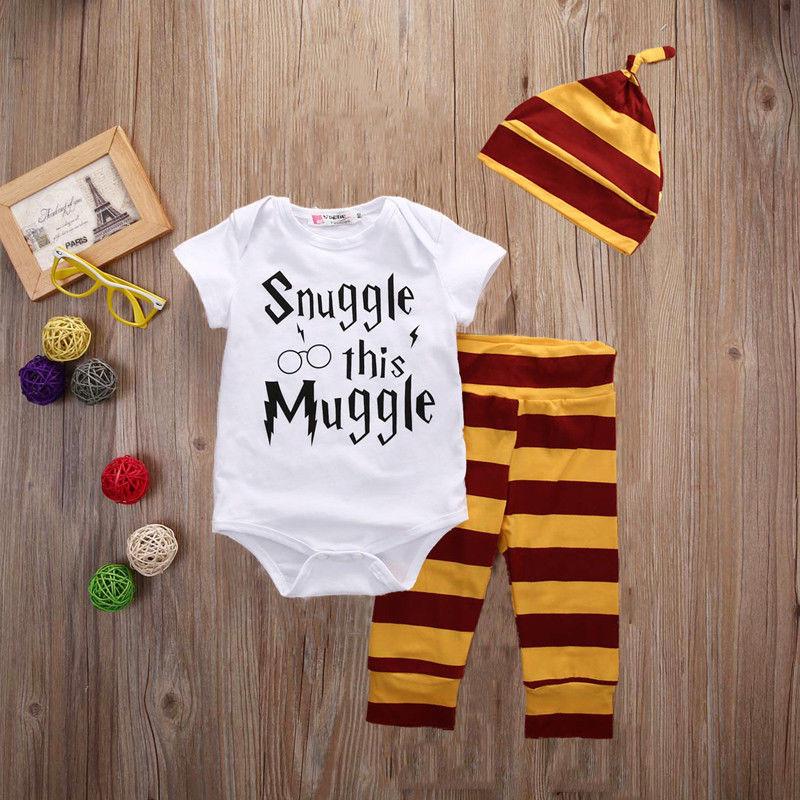 UK Newborn Infant Baby 3PCS Harry Potter Snuggle Clothes Top Pant Hat Outfit Set 