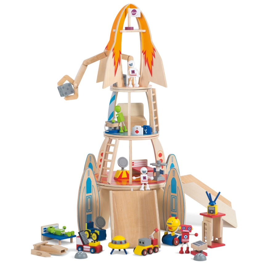 space rocket wooden play set