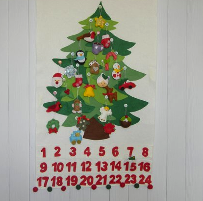 Christmas Tree Advent Calendar with 24 Ornament, Personalized Christmas Advent Calendar, Christmas Tree Felt Decoration, christmas countdown. 