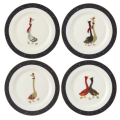 Christmas Geese 4 Piece Bone China Dessert Plate Set | Pre-Christmas Shopping