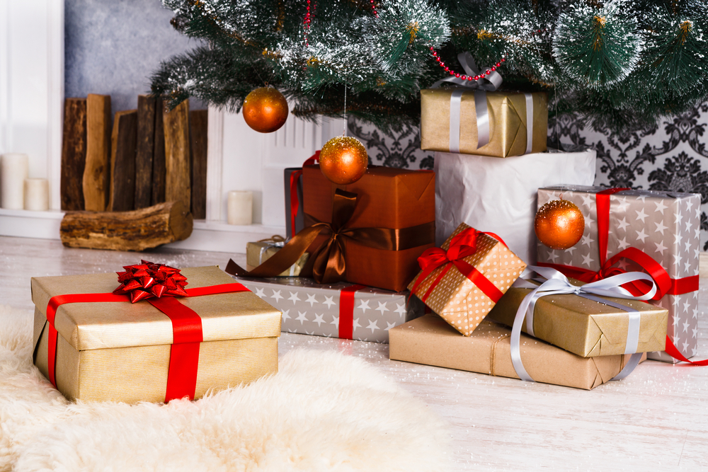 Presents and Gifts under Christmas Tree, Winter Holiday Concept