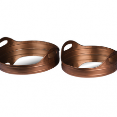 Set Of 2 Large Round Copper Effect Trays With Mirrored Base #MothersDay