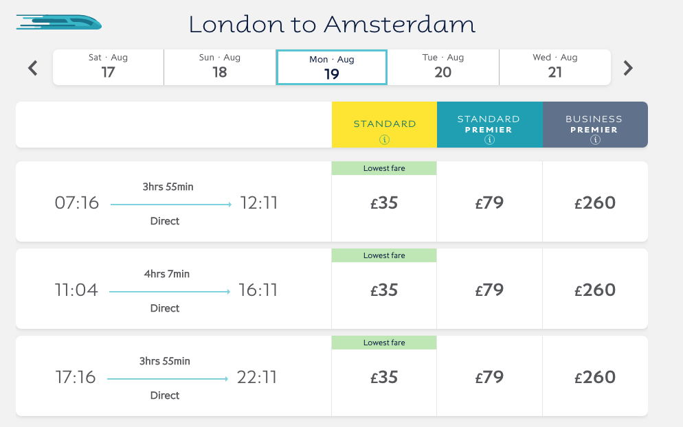 Direct London-Amsterdam Train