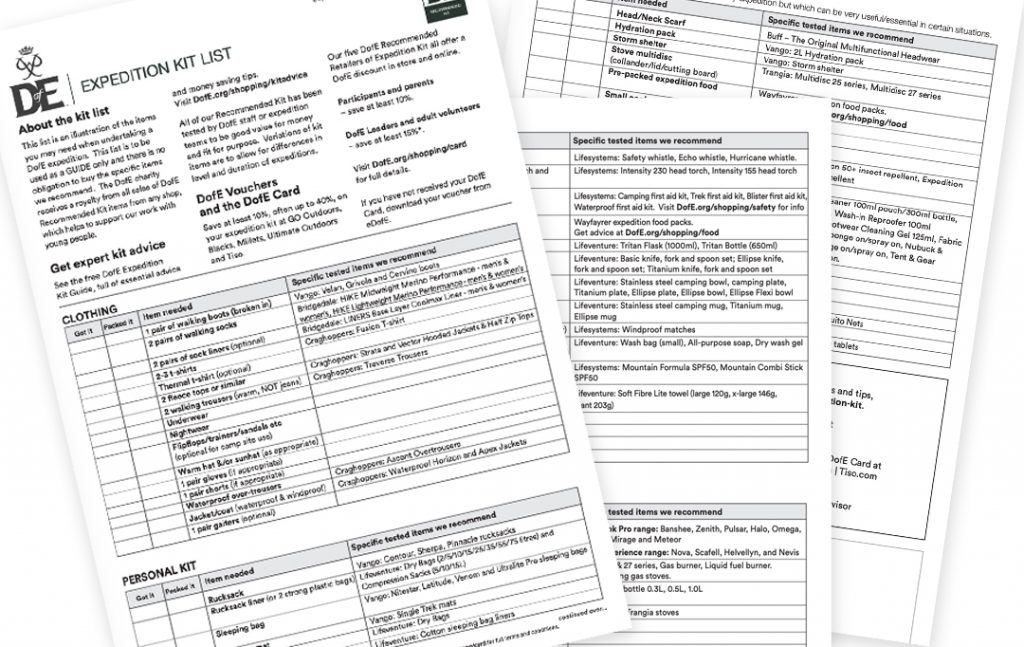 DofE kit list