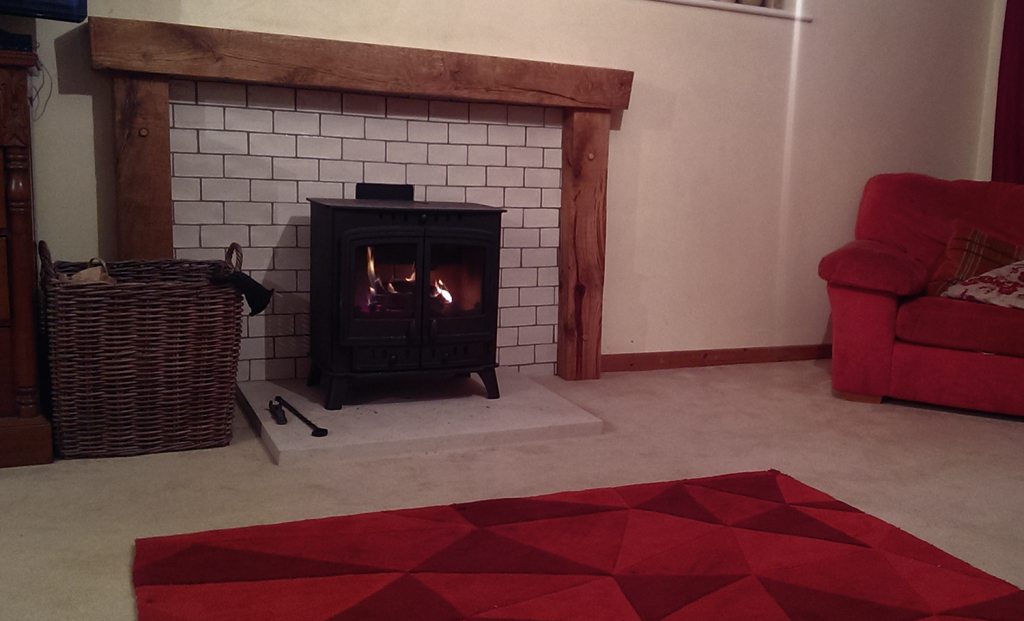 woodburner with tiled surround